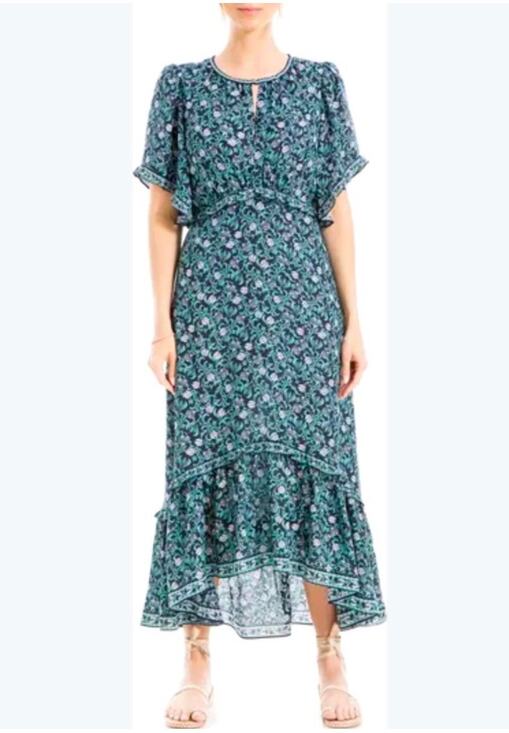 Max Studio Dresses & Skirts - Max Studio Navy and Green Ruffle Midi Dress Floral size XS